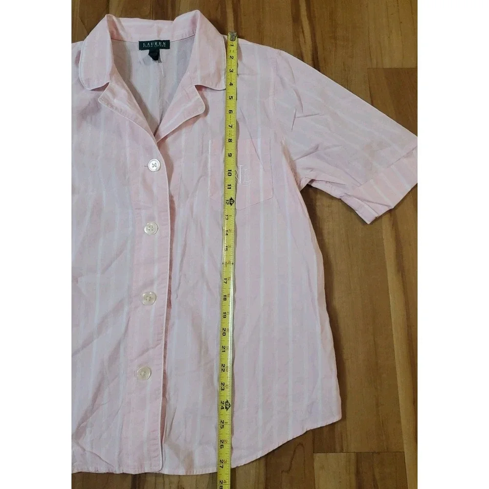 Ralph Lauren Pajama Shirt Womens XL Pink White Striped Lightweight Cotton Logo‎